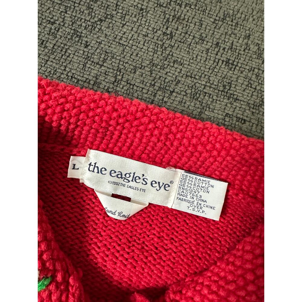 Rare Vintage Eagle's Eye Sugar Cookies Recipe Cardigan Sweater L Hand Knit - Picture 5 of 15